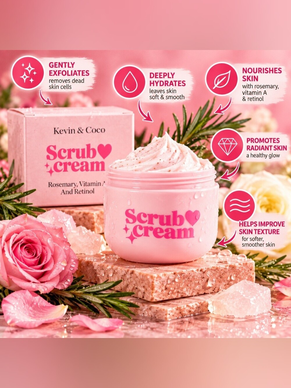 Kevin & Coco Scrub Cream Jar - Rosemary, Vitamin A And Retinol